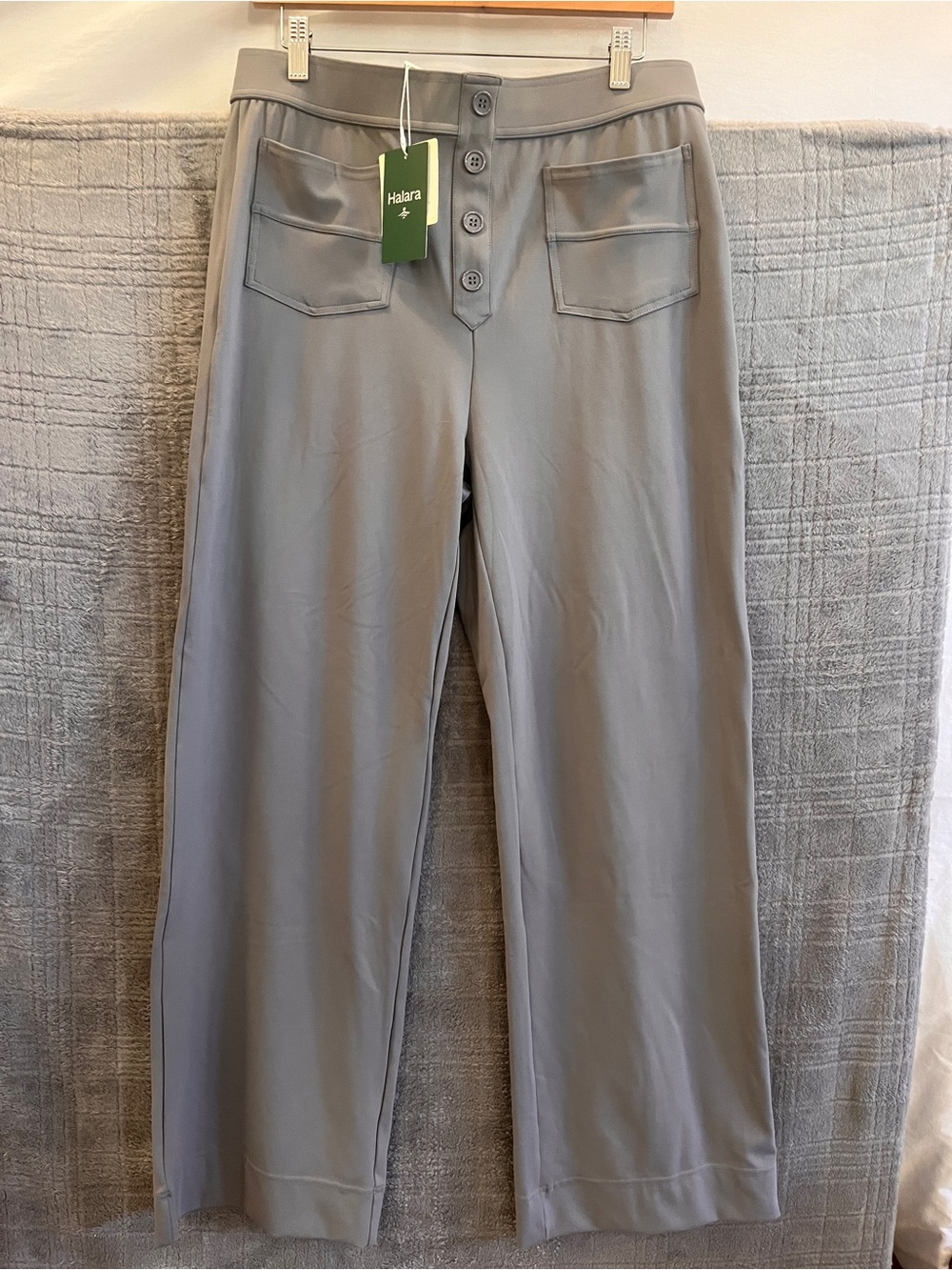 Halara Women's Gray Wide-Leg Button-Front Trousers Large